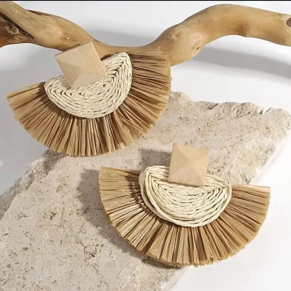 Carin Raffia Cream Boho Earrings